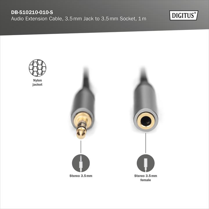 Actual product image Digitus Audio extension cable, 3.5 mm jack to 3.5 mm jack (1 m)