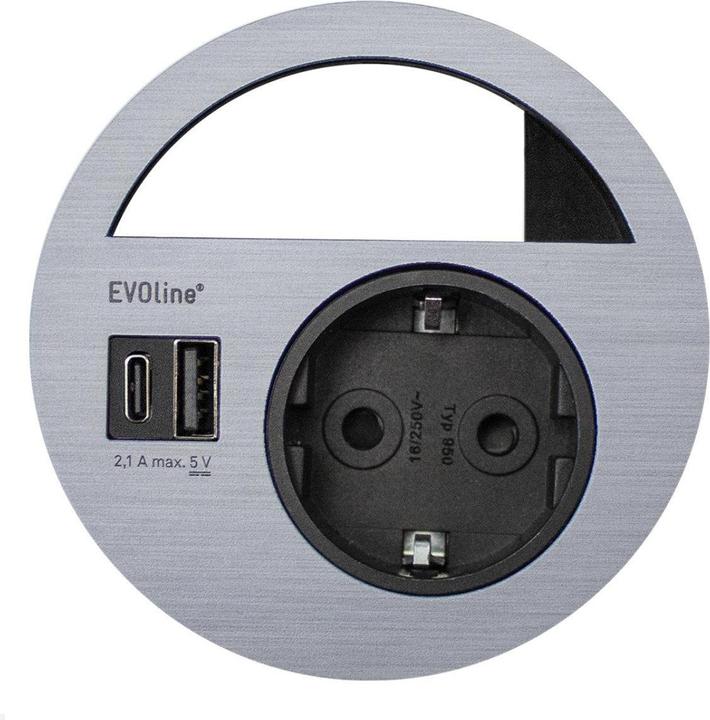 Produktbild Evoline Circle80 Einbausteckdose mit USB-Charger A/C, Edelstahl
