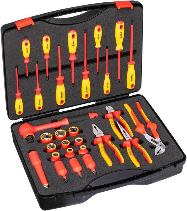 Actual product image Vigor VDE tool set ∙ V5632 ∙ Square, hollow 12.5 mm (1/2 inch) ∙ Outside hexagon profile, Inside he…