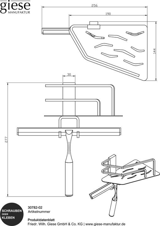 Actual product image Giese Manufaktur Duschkorb Seaside Eckmodell mit Glasabzieher