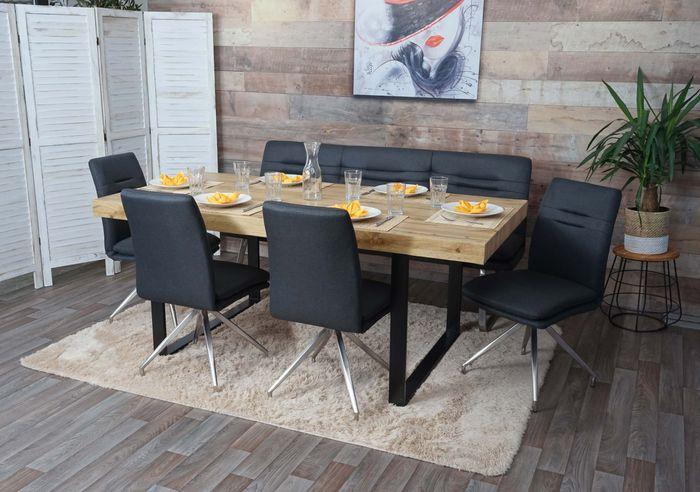 Produktbild Swisshandel24 Esszimmer-Set HWC-H70, Sitzgruppe Esszimmergruppe Esszimmergarnitur, Stoff/Textil Edelstahl gebürste