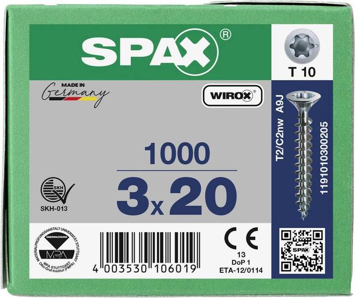 Image du produit Spax Vis pour panneaux d'aggloméré SK T10 3,0x20 mm (1000 Vis par pièce)