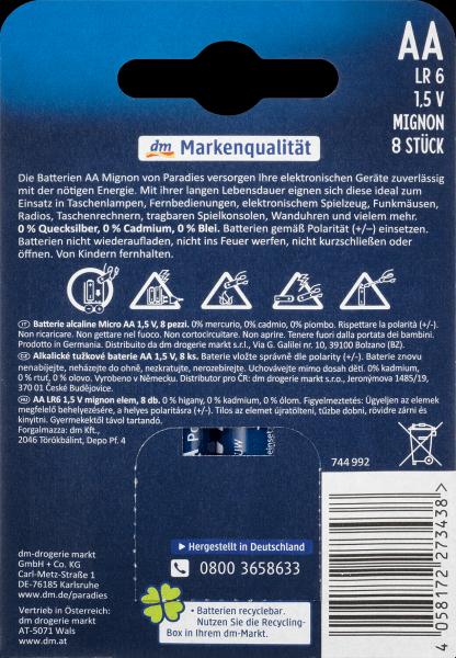 Actual product image Paradies Batteries Power Alkaline Mignon AA (8 pcs., AA)