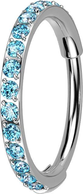 Produktbild Star Piercing Micro Segmentring klappbar silber seitlich Kristalle aqua (Titan G23, ohne Messing)