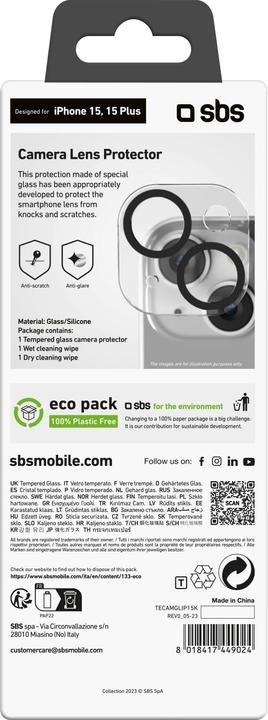 Actual product image SBS Glass SP Camera Lens iPhone 15/15 Plus (1 Piece, Apple iPhone 15 Plus, Apple iPhone 15)