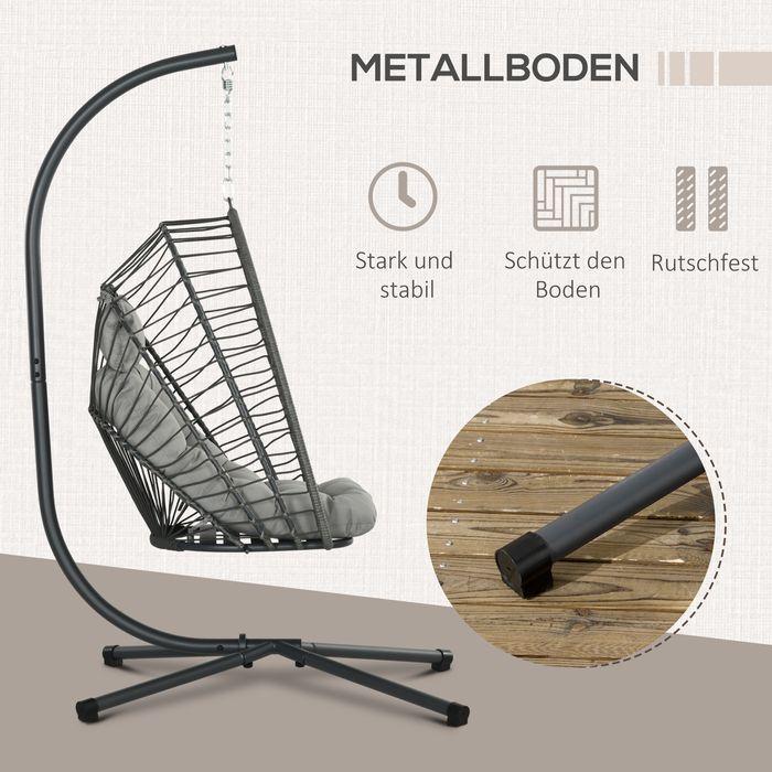 Actual product image Swisshandel24 Rattan Hängesessel 194 cm klappbar, Indoor Outdoor, bis 100 kg hellgrau (100 kg)
