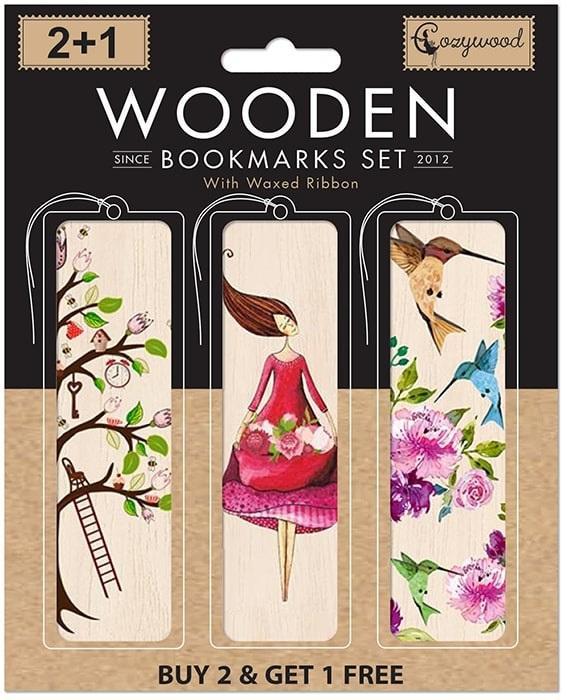 Cozywood Holzlesezeichen für das Buch 2+1 Floral