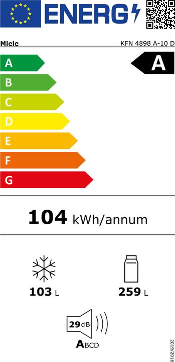Label énergétique Miele Combiné réfrigérateur/congélateur KFN 4898 A-10 D Blacksteel (362 l)