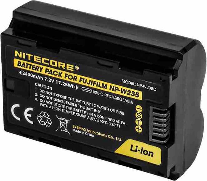 Actual product image Nitecore NP W235C USB C Rechargeable ( Fuji NP W235 Battery ) (Rechargeable battery)