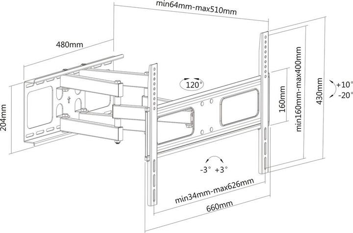 Actual product image Rs Pro Solid Articulating Wall Mount TV Holder (Wall, 70", 50 kg)