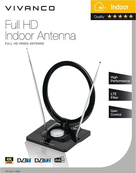 Produktbild Vivanco Zimmerantenne TVA3050 (38885) (Zimmerantenne, 14 dB, DVB-T / -T2, DAB/ DAB+, LTE)