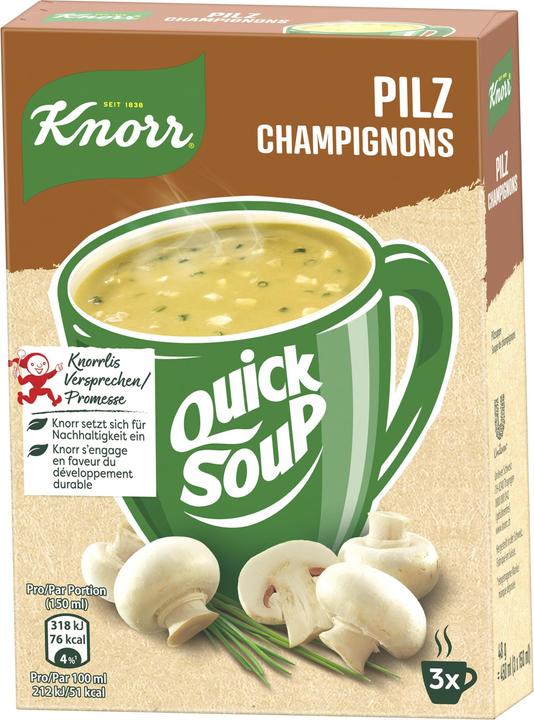 Knorr Quick Soup Pilz, Pilzsuppe mit Champignons & Kräutern, fein & crèmige Suppe, schnell zubereitet