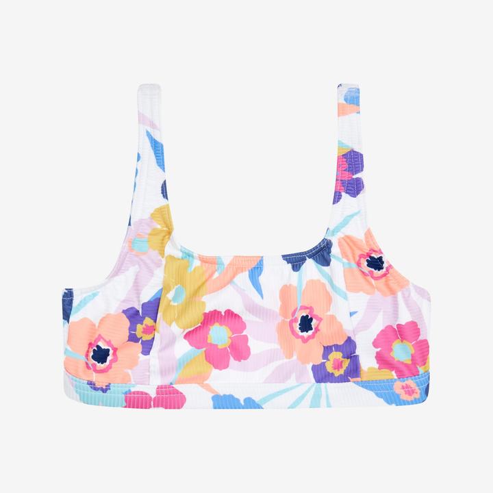 Olaian Bikini-Oberteil Mädchen Bustier geblümt verstellbar 500 Nora weiss
