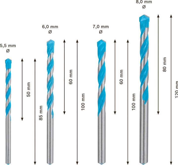 Produktbild Bosch Professional Zubehör EXPERT MultiConstruction CYL-9 Bohrer-Set, 5,5/6/7/8 mm, 4-tlg. (6 mm, 5.5 mm, 7 mm, 8 mm)