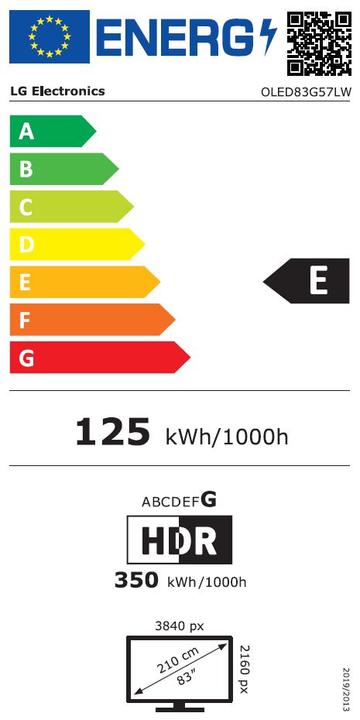 Etichetta energetica LG OLED83G57LW (83", G5, OLED, 4K, 2025)