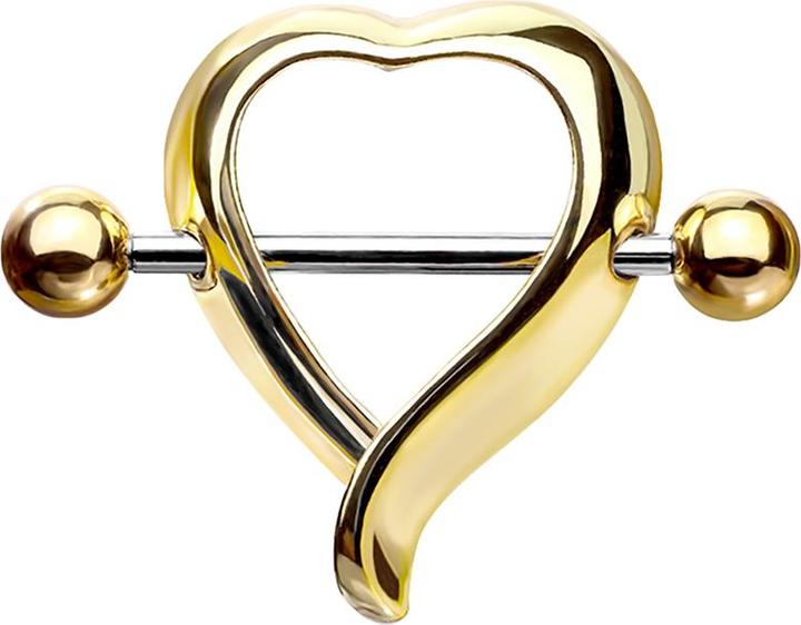 Produktbild Star Piercing Barbell silber mit zwei Kugeln vergoldet Herz (Chirurgenstahl 316L, Messing)