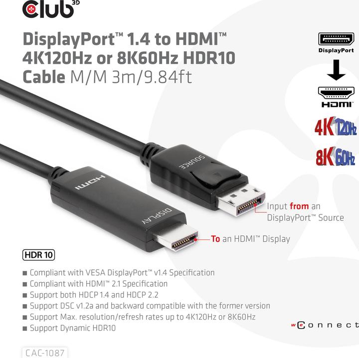 Actual product image Club 3D HDMI (Typ A) — DisplayPort (3 m, DisplayPort)