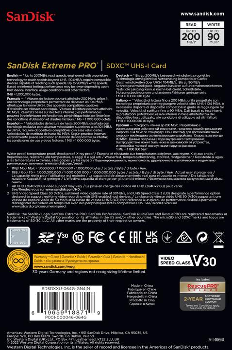 Actual product image SanDisk Extreme PRO UHS-I V30 (64 GB, SDXC, U3, UHS-I)