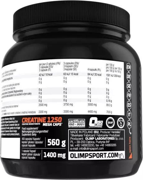 Valori nutrizionali e ingredienti Olimp Sport Nutrition Mega Caps (Neutro, 400 pz., 400 g)