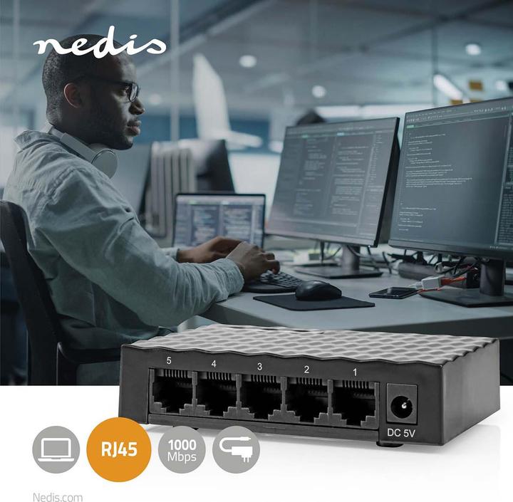 Immagine prodotto Nedis Switch di rete | Velocità cablata: Gigabit | Numero di porte Ethernet: 5 (5 Porti)