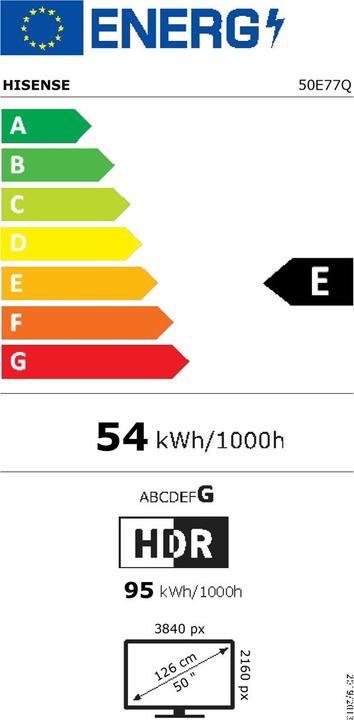 Etichetta energetica Hisense TV 50E77Q (50", QLED, UHD, 2025)