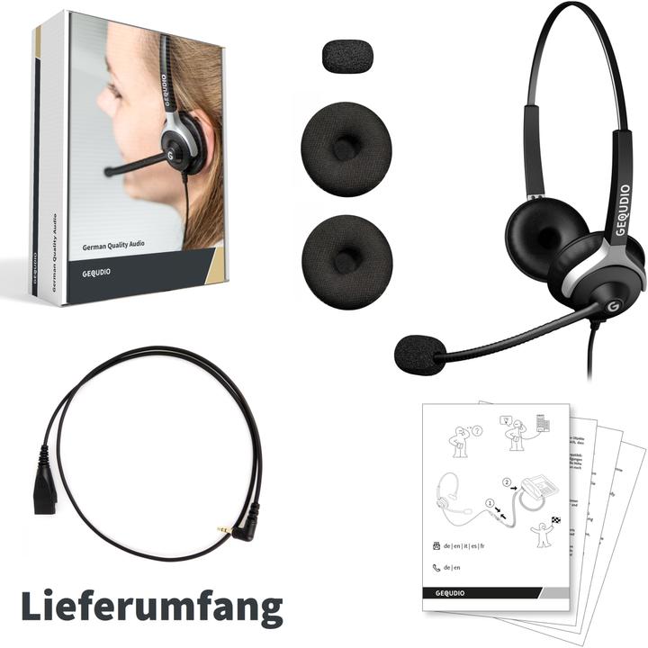 Actual product image Gequdio Headset 2-ear with 2.5mm jack compatible for Gigaset/Cisco-SPA/Panasonic (Cable)