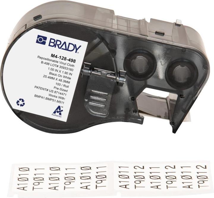 Immagine prodotto Brady M4-128-498, tessuto vinilico rimovibile, nero su bianco, 25,40 x 48,26 mm, lunghezza massima cavo