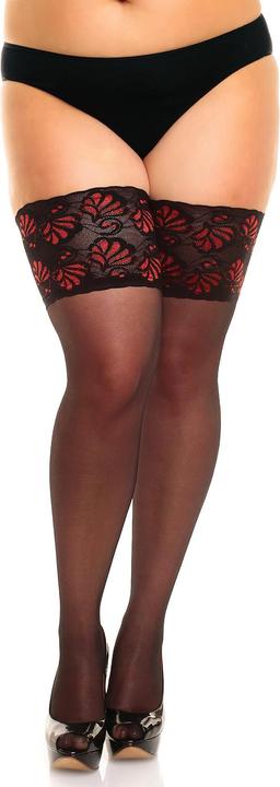 Actual product image Glamory Deluxe 20 stay up stockings, colour black-red, size 56-58 (20 DEN, 56 - 58)