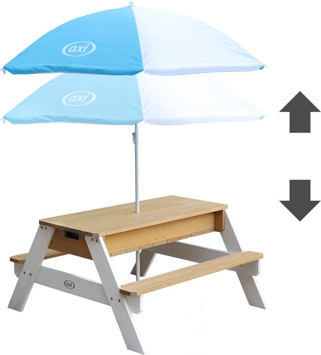 Actual product image Axi Nick Sand & Water Picnic Table Brown/White - Parasol Blue/White