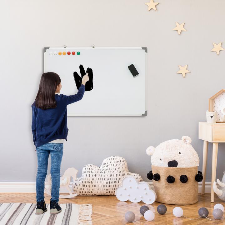 Image du produit Homcom Tableau blanc avec effaceur à sec, aimants et stylos (90 x 60 cm)