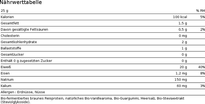 Nährwerte und Zutaten Sunwarrior Protein Classic Organic (Chocolate, 1 Stk., 750 g)