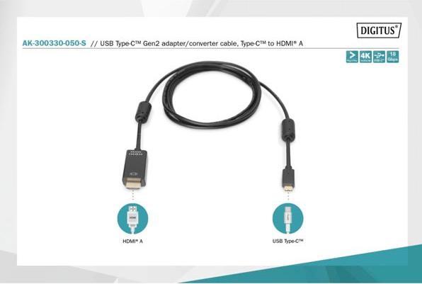 Actual product image Digitus USB Typ C — HDMI (Typ A) (5 m, HDMI)