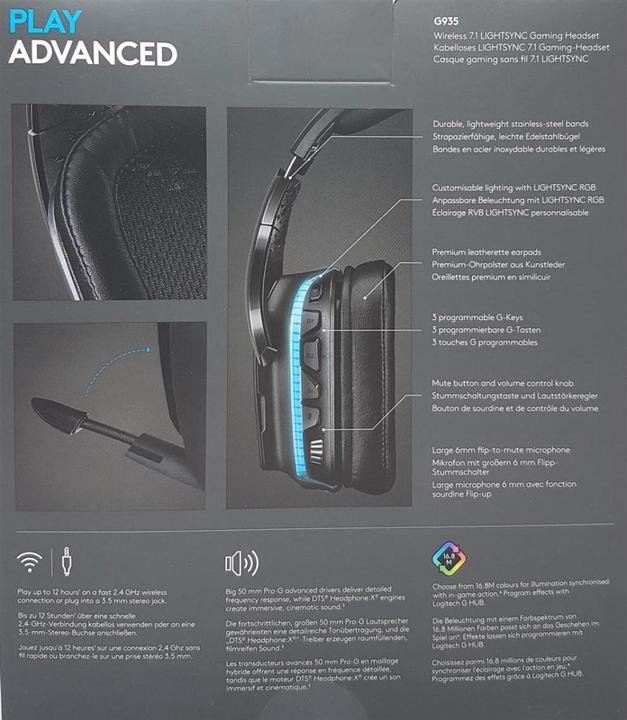 Actual product image Logitech G G935 Wireless 7.1 Surround Sound LIGHTSYNC for Gaming - 2.4 GHz - EMEA (Wireless)