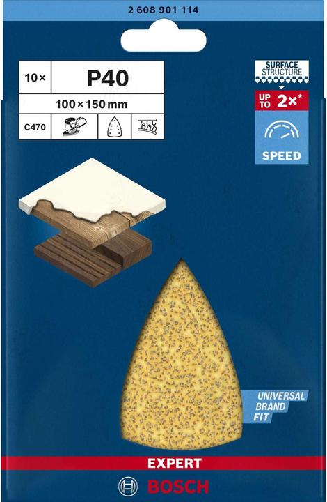 Actual product image Bosch Professional Zubehör EXPERT C470 Sandpaper with 7 holes for multi-sander, 100 x 150 mm, G 40, 10 pcs. (40)