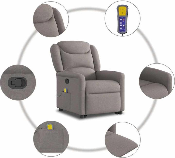 Produktbild VidaXL Massagesessel mit Aufstehhilfe Taupe Stoff