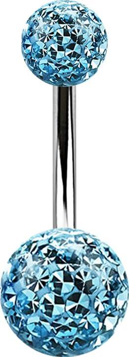 Image du produit Star Piercing Banane argentée avec deux boules de cristal aqua Couche de protection en époxy (Acier chirurgical 316L, sans laiton)