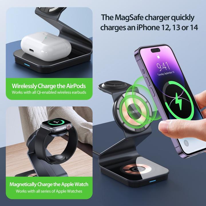 Image du produit Duzzona Station de charge multiple sans fil 3 en 1 MagSafe QI 15W (15 W)