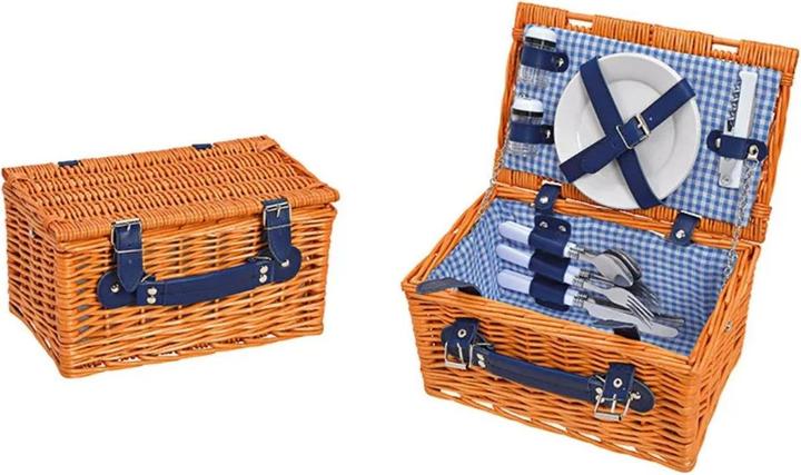 G. Wurm Picknick Korb für 2 Personen Braun, blau 12er Set, (B/H/T) 30x16x19cm