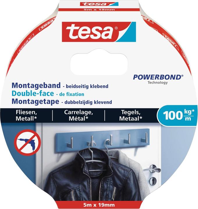 tesa Powerbond doppelseitiges Montageband für Fliesen & Metall (19 mm)