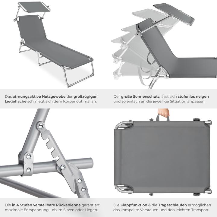 Actual product image tectake Sun lounger with sun shade (190 cm)