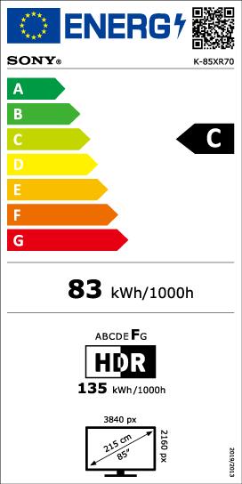 Label énergétique Sony K-85XR70AEP (85", Bravia 7, Mini-LED, 4K, 2024)