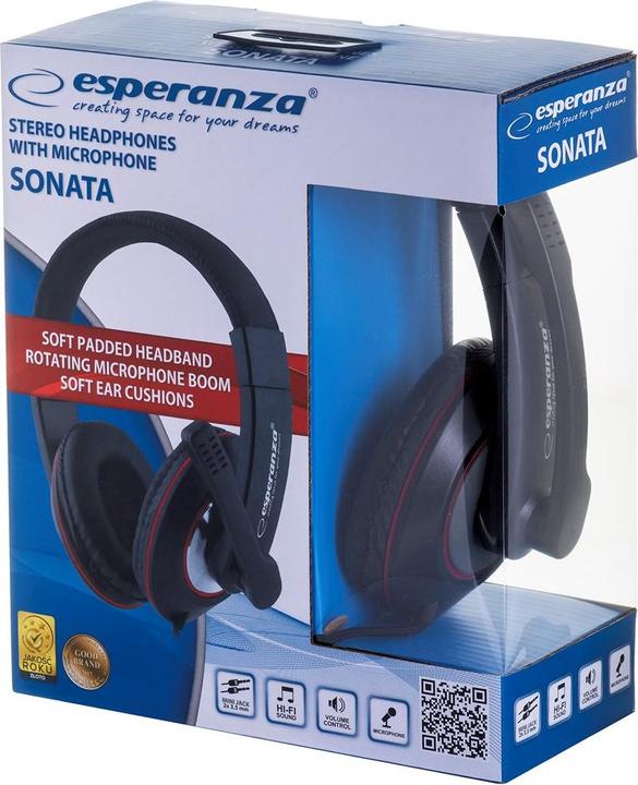 Image du produit Esperanza EH118 Casque et écouteurs filaires Bandeau Appels/Musique Noir Rouge (Filaire)