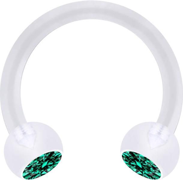 Star Piercing Micro Circular Barbell transparent mit zwei Kugeln Kristall türkis (Bioflex, ohne Messing)