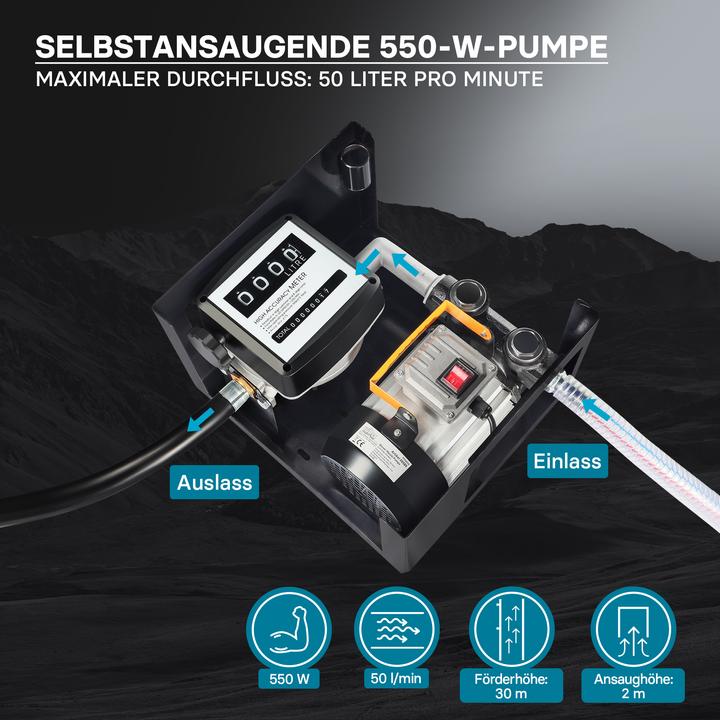 Produktbild Wiltec Heizöl- und Dieselpumpe 230V/550W 50l/min selbstansaugend Pumpe Pistole