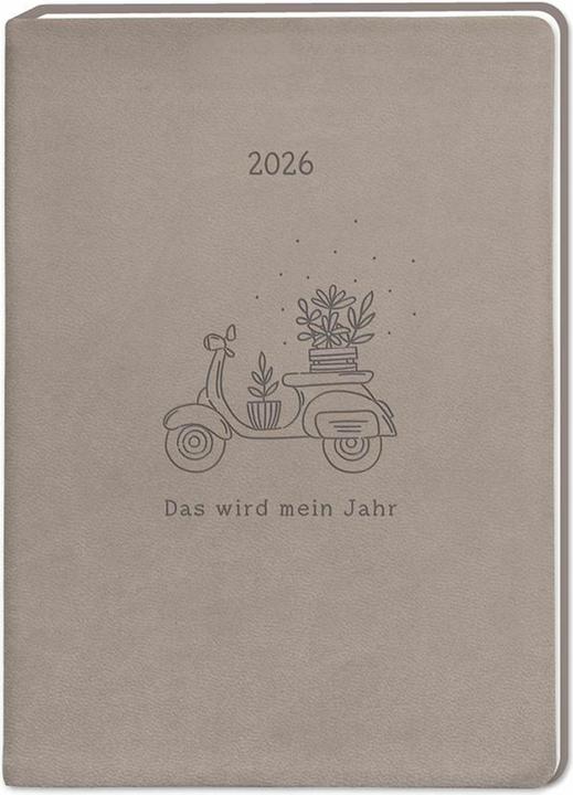 Terminplaner Lederlook 2026 Taupe (A6, Deutsch)
