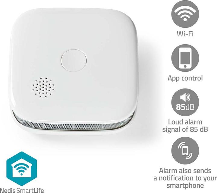 Produktbild Nedis SmartLife Rauchmelder | Wi-Fi | Batteriebetrieben | Sensorlebensdauer: 10 Jahre | EN 14604 | M
