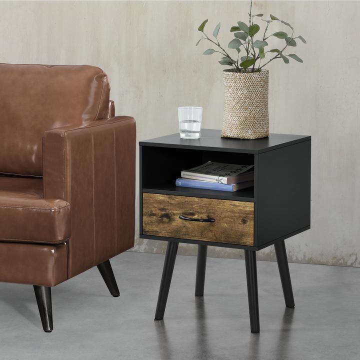 Produktbild En.Casa Beistelltisch Gävle 2er Set Schwarz/Dunkler Holzton