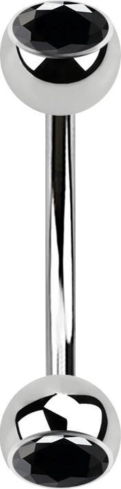 Produktbild Star Piercing Micro Banane silber mit zwei Kugeln Kristall schwarz (ohne Messing, Chirurgenstahl 316L)