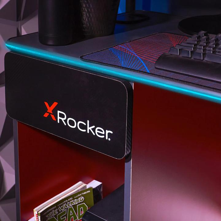 Image du produit X Rocker Bureau de jeu Carbon-Tek avec chargeur sans fil et éclairage LED Gris/Rouge