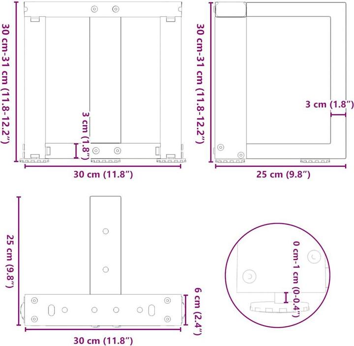 Produktbild VidaXL Couchtischbeine T-Form 2 Stk. Weiss 30x25x(30-31) cm Stahl Tischbein